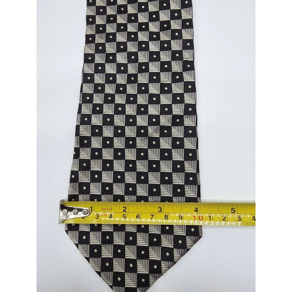 Vintage Nautica Men's Black Tan Gray Silk Geometric Tie Necktie 57
